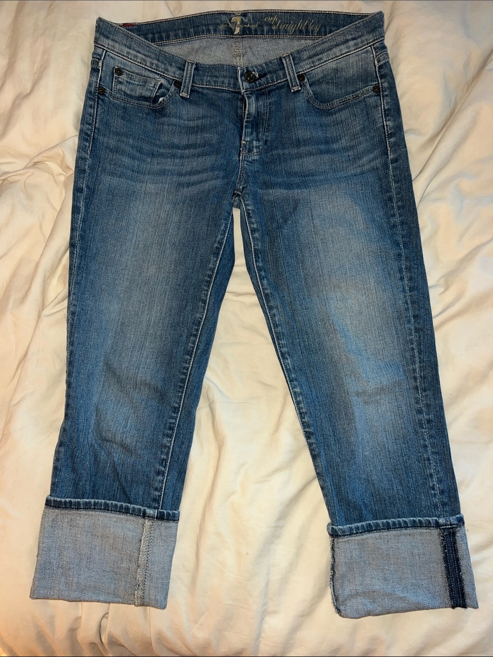 Y2K 7 For All Mankind Blue Cropped Cuffed Jeans